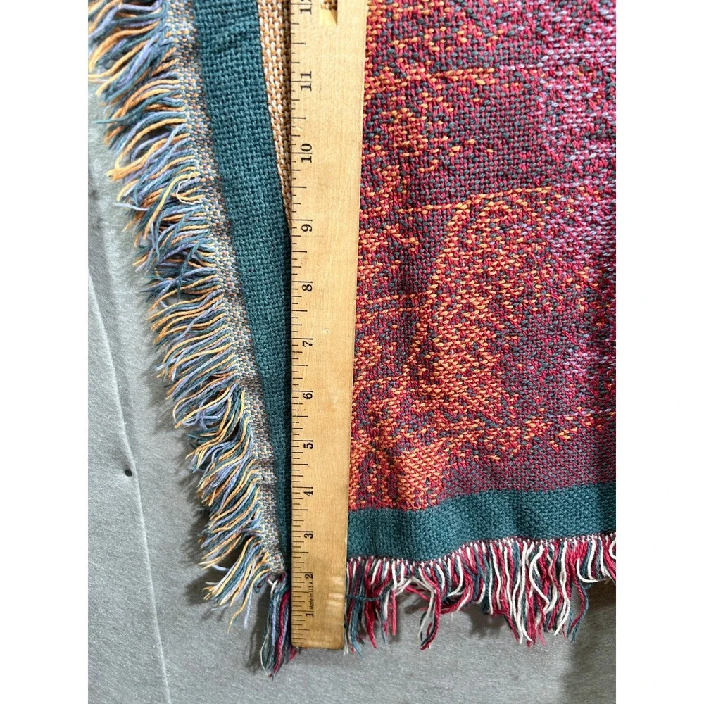 Vintage Goodwin Weavers Garden Tapestry Throw Blanket Cotton Fringed USA Made